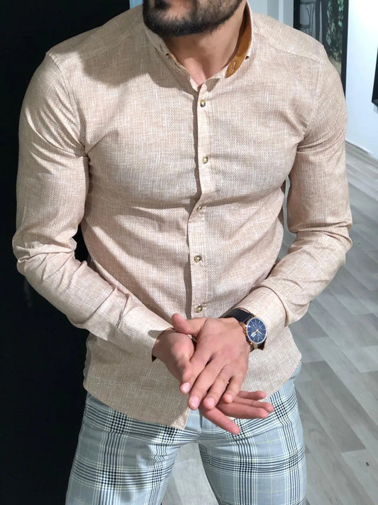 Capstone Beige Slim Fit Shirt: Versatile Elegance for Any Occasion - BRABION
