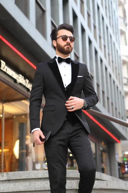 Black Slim Tuxedo Suit - Timeless Elegance for Formal Occasions - BRABION