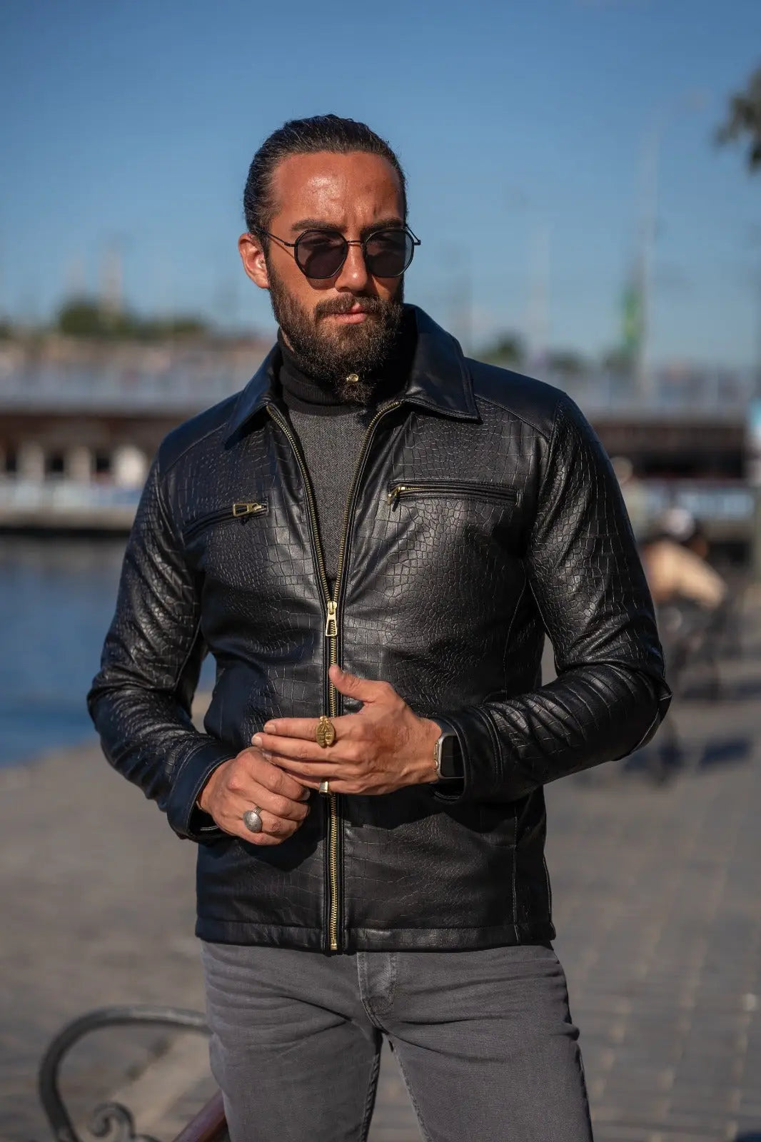 Mateo Slim Fit Leather Crocodile Style Jacket - BRABION