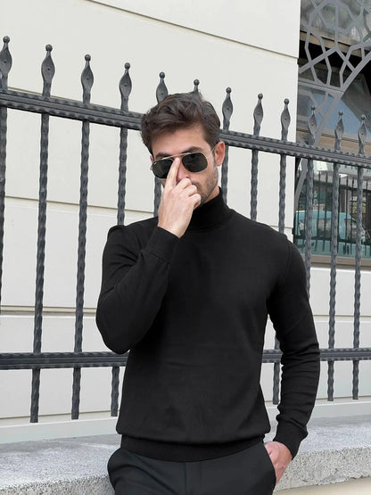 Stefano Slim Fit Black Turtleneck Sweater - BRABION