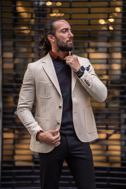 Mateo Beige Slim Fit Blazer - Elevate Your Wardrobe with Versatile Style - BRABION
