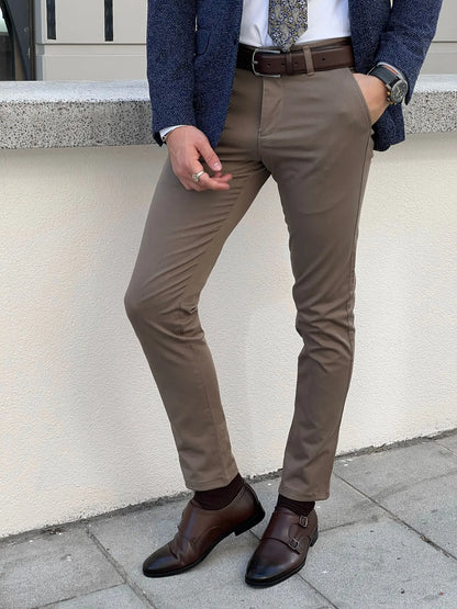 Giorgio Slim Fit Cotton Mink Pants - Versatile Elegance for Every Occasion - BRABION
