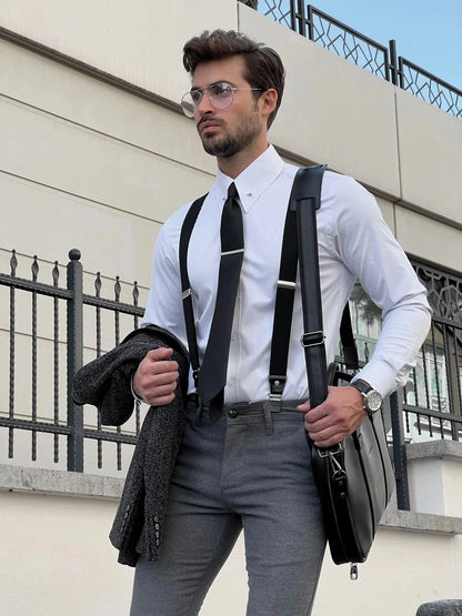 Brabion Milano Slim Fit Metal Buttoned Cotton White Shirt - BRABION