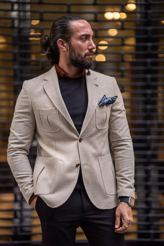 Mateo Beige Slim Fit Blazer - Elevate Your Wardrobe with Versatile Style - BRABION