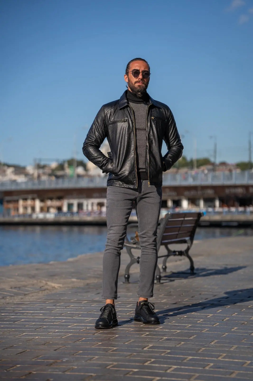 Mateo Slim Fit Leather Crocodile Style Jacket - BRABION
