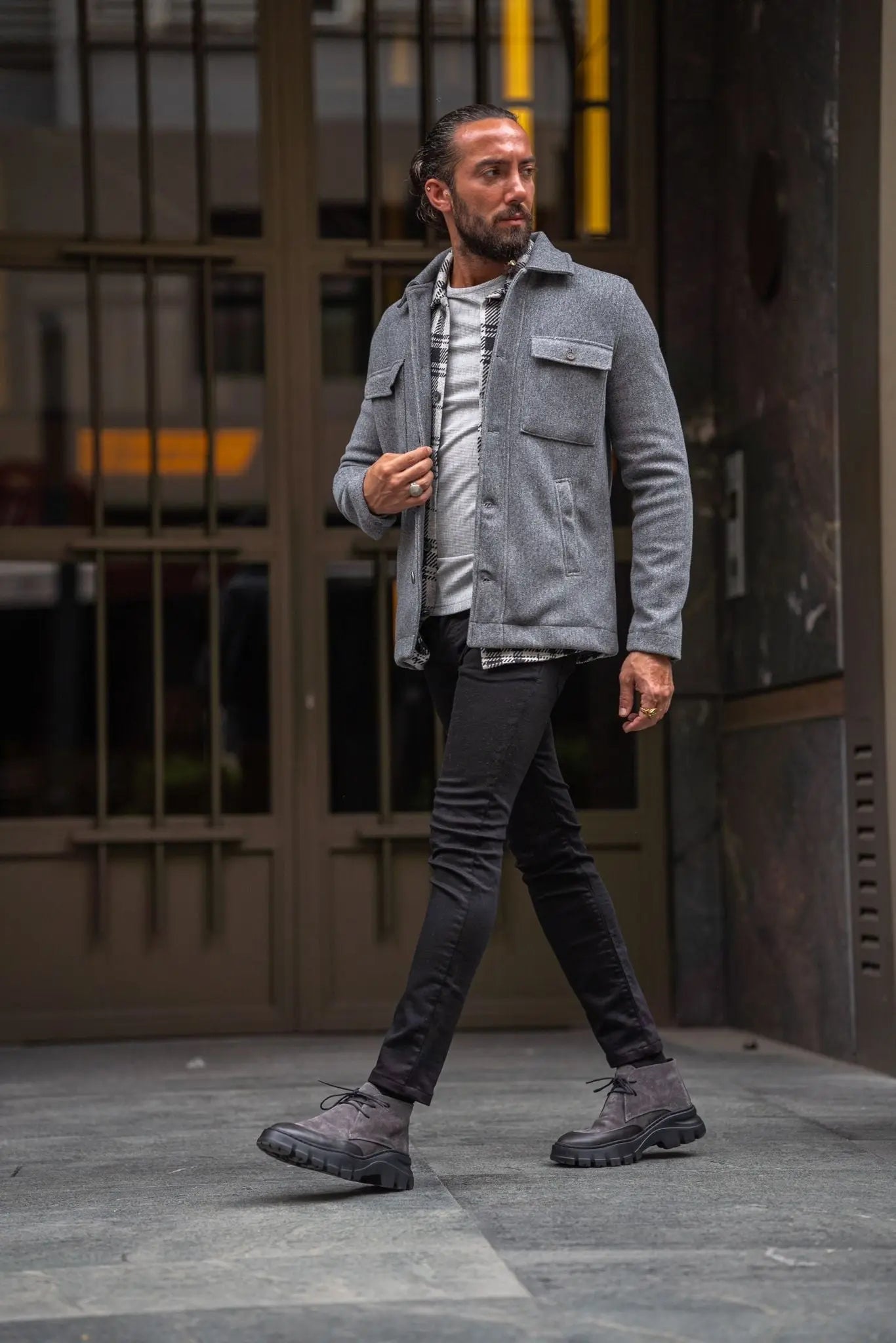 Mateo Gray Short Cachet Coat with Side Pockets - BRABION