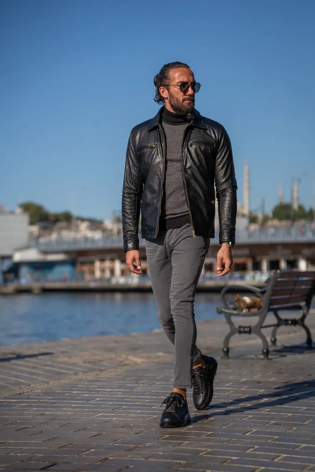 Mateo Slim Fit Leather Crocodile Style Jacket - BRABION