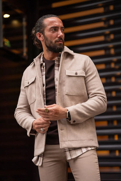 Mateo Beige Short Cachet Coat with Side Pockets - BRABION