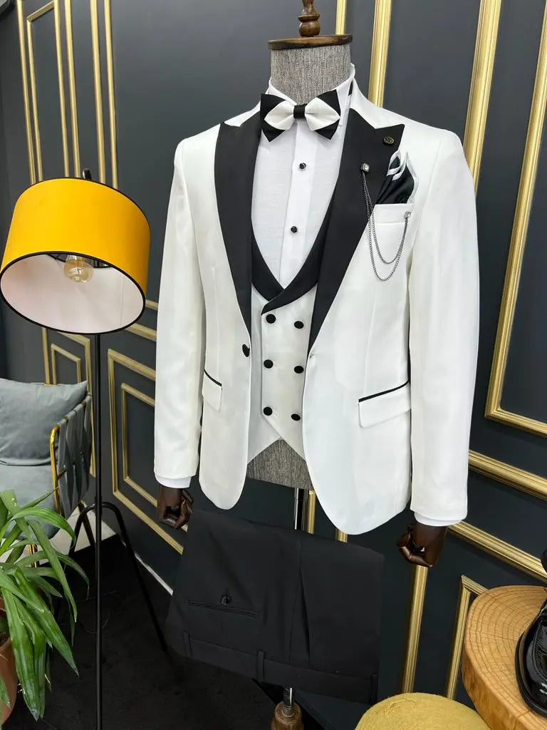 Ely White Slim Fit Peak Lapel Tuxedo - BRABION