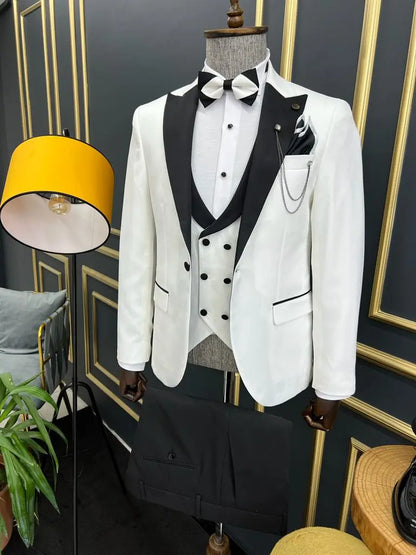 Ely White Slim Fit Peak Lapel Tuxedo - BRABION