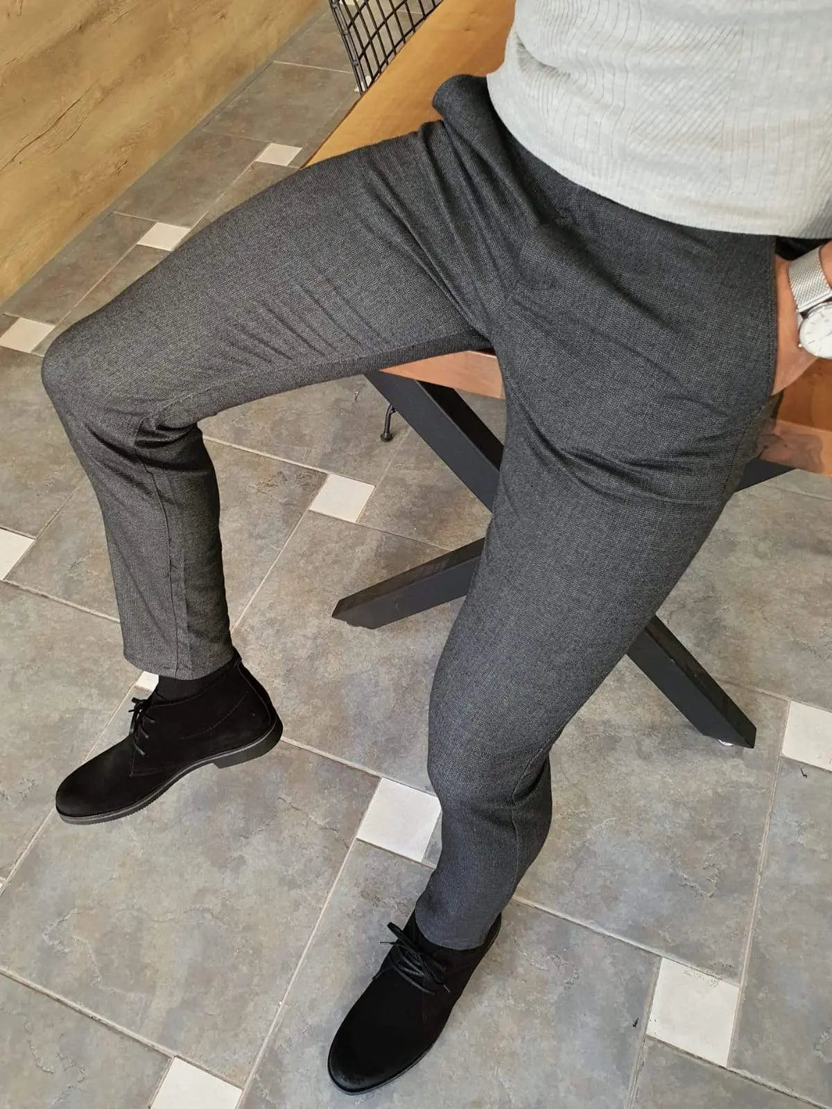 Paruri Black Slim Fit Cotton Pants - BRABION