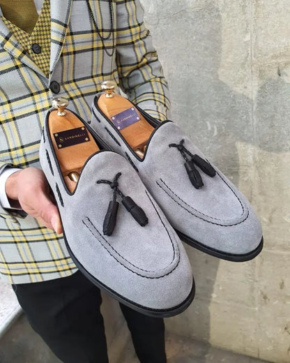Bellingham Gray Slim Fit Suede Tassel Loafer - BRABION