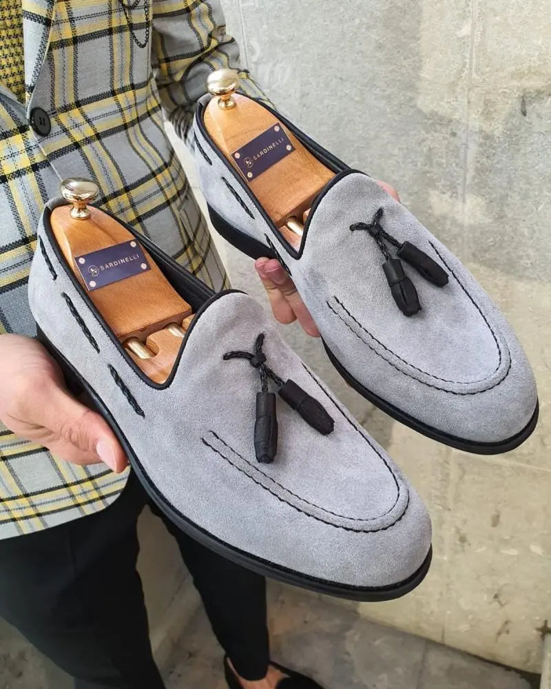 Bellingham Gray Slim Fit Suede Tassel Loafer - BRABION