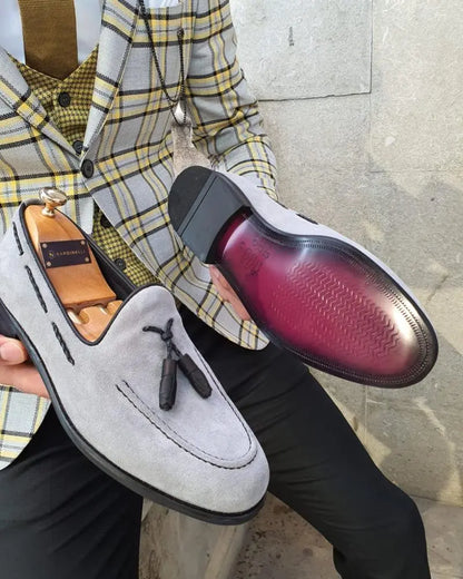 Bellingham Gray Slim Fit Suede Tassel Loafer - BRABION