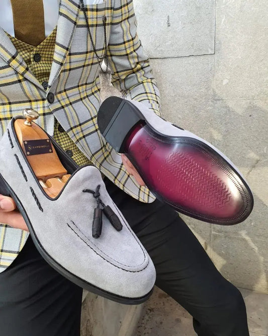 Bellingham Gray Slim Fit Suede Tassel Loafer - BRABION