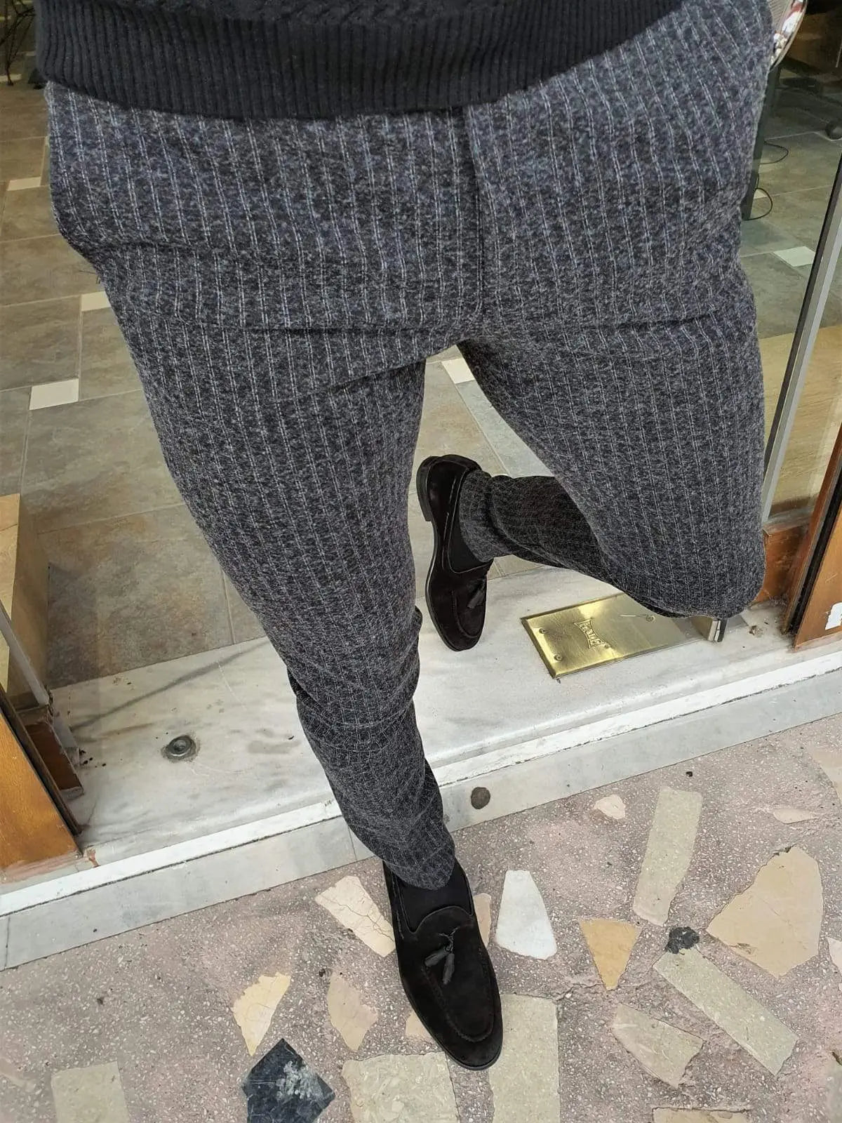 Paruri Black Slim Fit Striped Pants for Versatile Style - BRABION