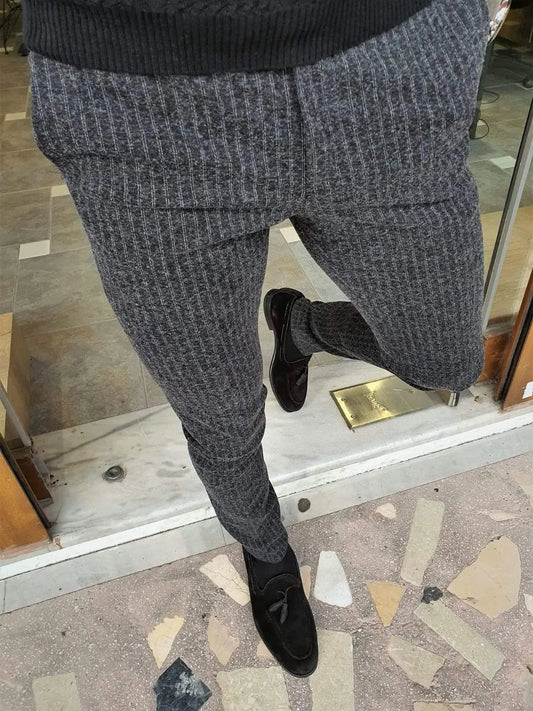 Paruri Black Slim Fit Striped Pants for Versatile Style - BRABION
