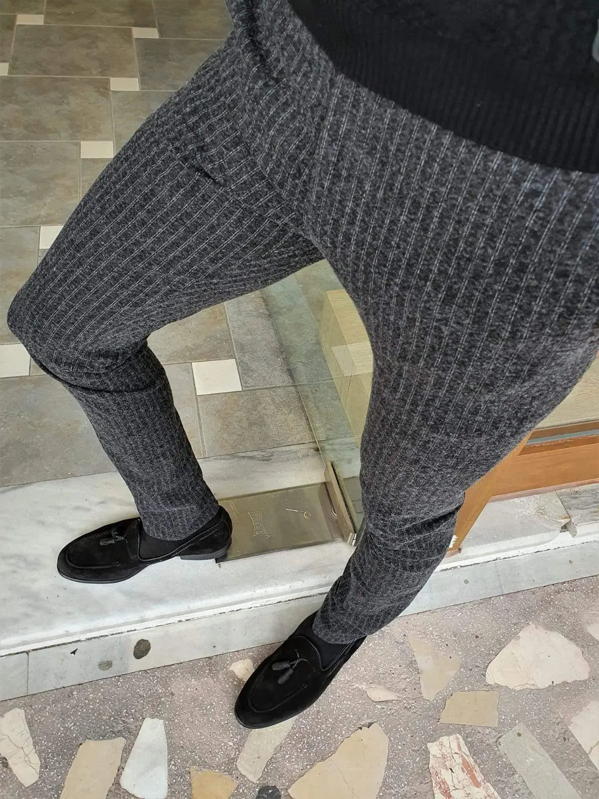 Paruri Black Slim Fit Striped Pants for Versatile Style - BRABION