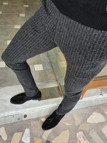 Paruri Black Slim Fit Striped Pants for Versatile Style - BRABION
