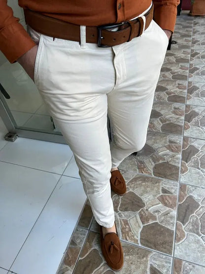 Danville Cream Slim Fit Cotton Pants for Versatile Style - BRABION