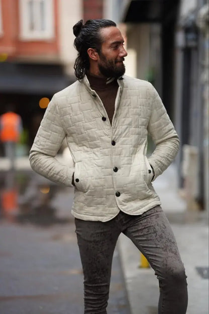 Avion Slim Fit Beige Nubuck Leather Jacket - BRABION
