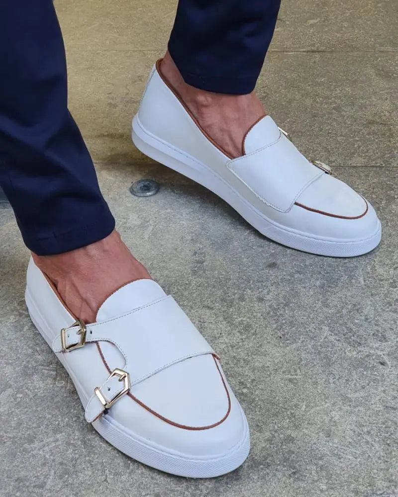 Detroit White Monk Strap Loafers - Elevate Your Style - BRABION