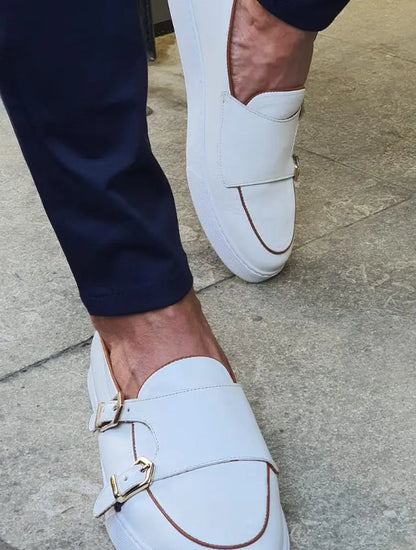 Detroit White Monk Strap Loafers - Elevate Your Style - BRABION