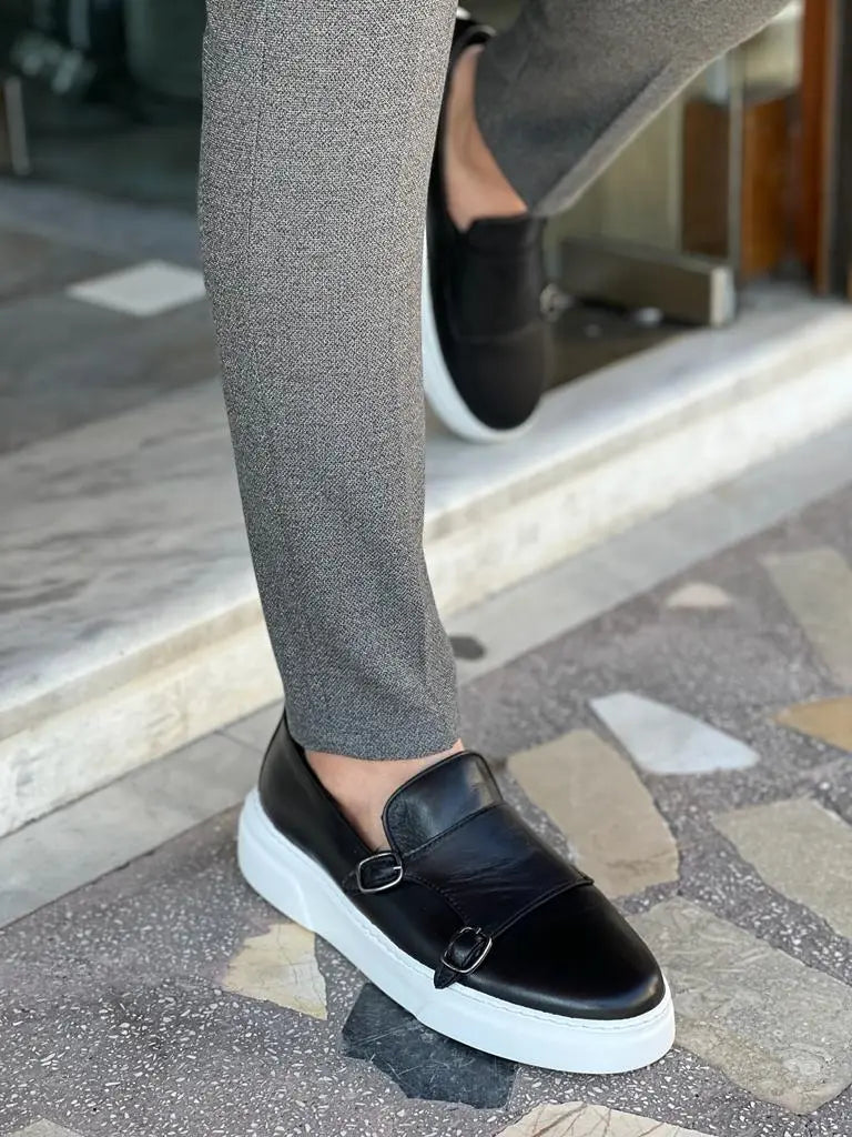 Edmond Black Double Monk Strap Casual Shoes - BRABION