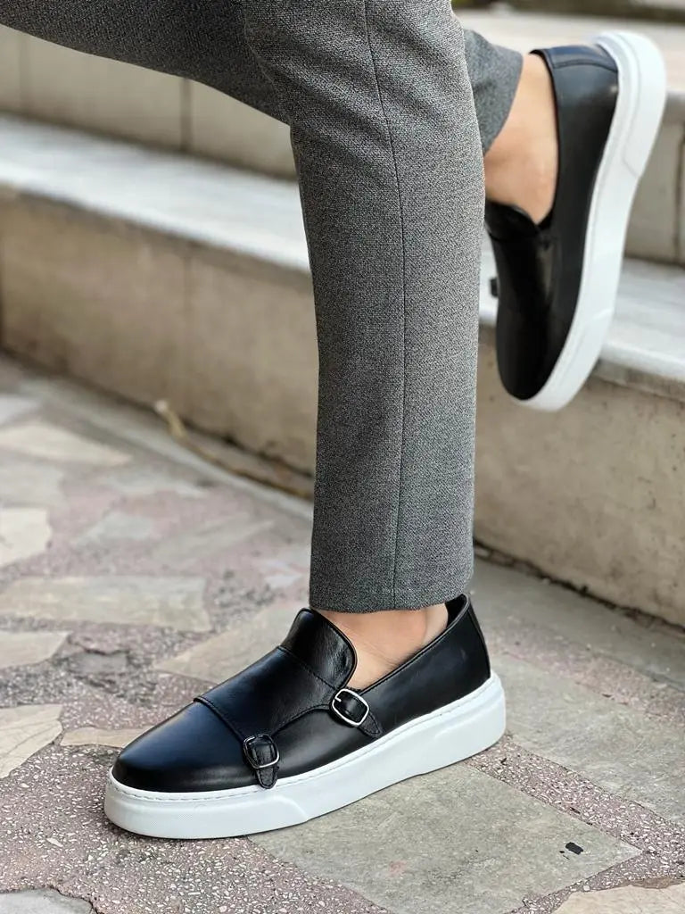 Edmond Black Double Monk Strap Casual Shoes - BRABION