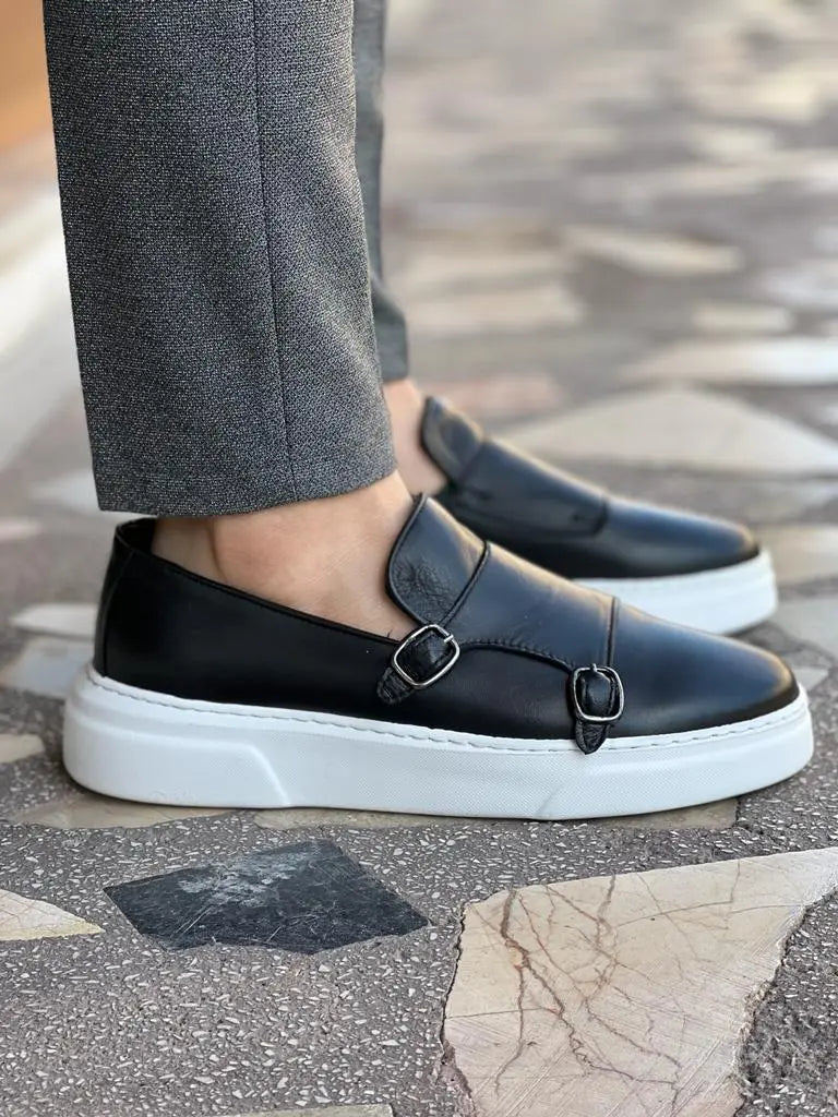 Edmond Black Double Monk Strap Casual Shoes - BRABION
