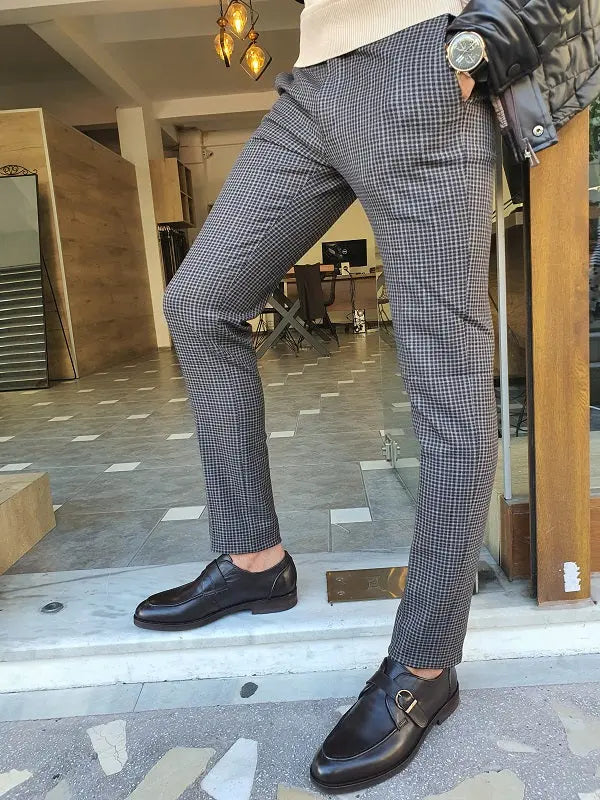 Sarpa Brown Slim Fit Plaid Pants - BRABION