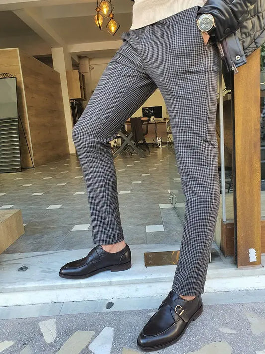 Sarpa Brown Slim Fit Plaid Pants - BRABION