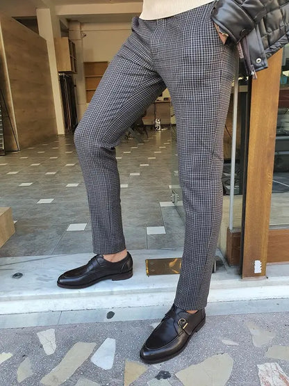 Sarpa Brown Slim Fit Plaid Pants - BRABION