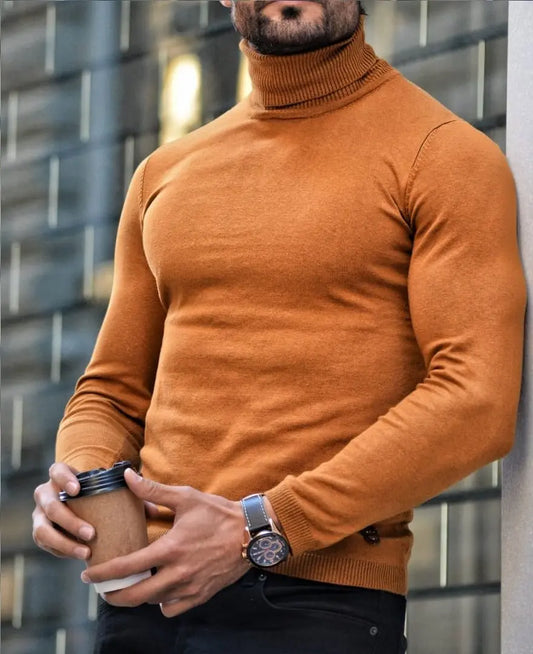 Elko Camel Slim Fit Turtleneck Wool Sweater - BRABION
