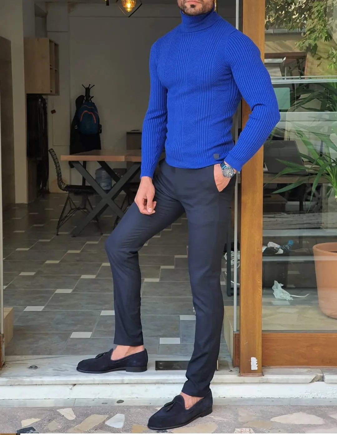 Elko Sax Slim Fit Striped Turtleneck Wool Sweater - BRABION