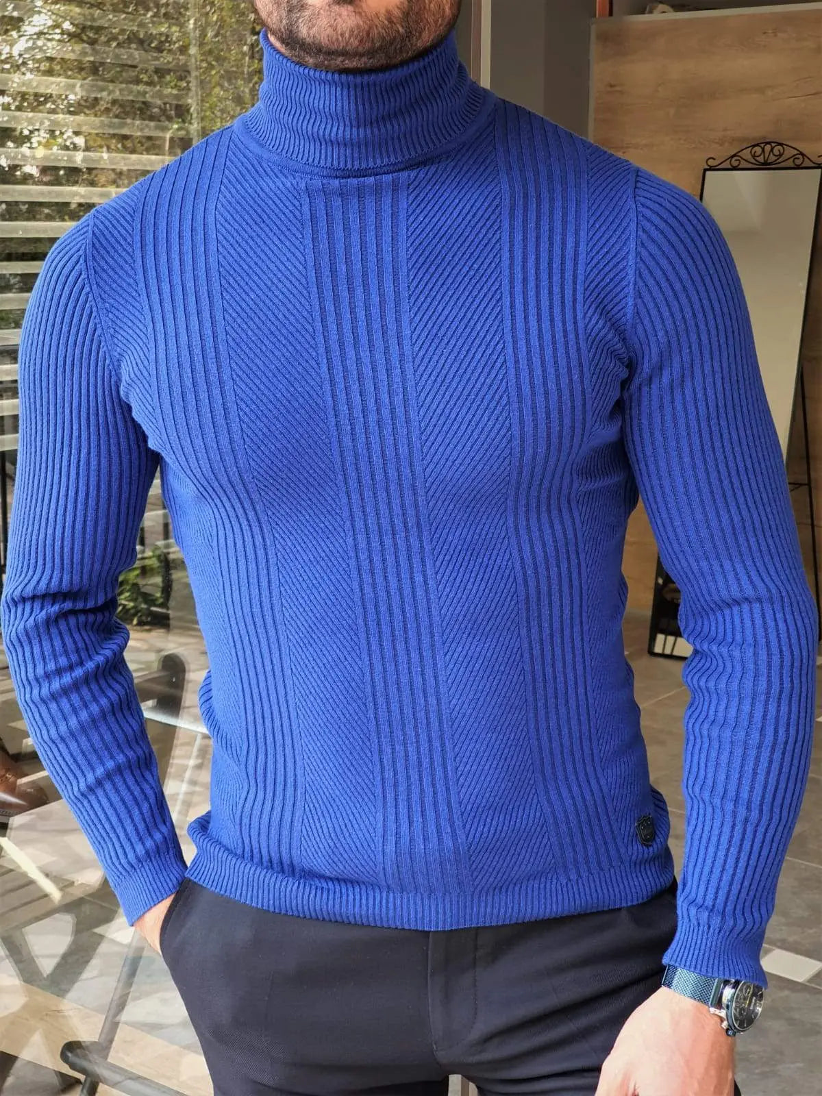 Elko Sax Slim Fit Striped Turtleneck Wool Sweater - BRABION