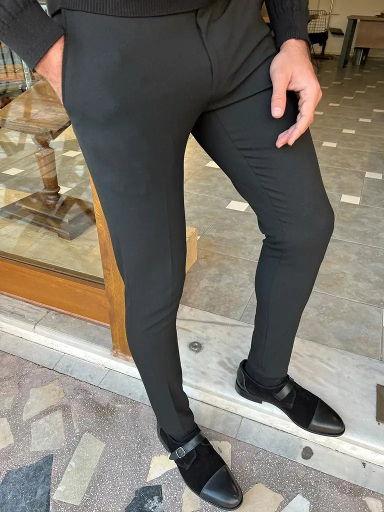 Ely Black Slim Fit Pants - Versatile Elegance for Every Occasion - BRABION