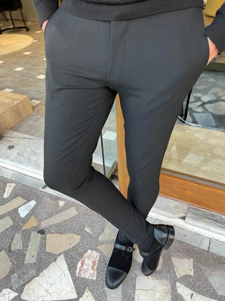 Ely Black Slim Fit Pants - Versatile Elegance for Every Occasion - BRABION