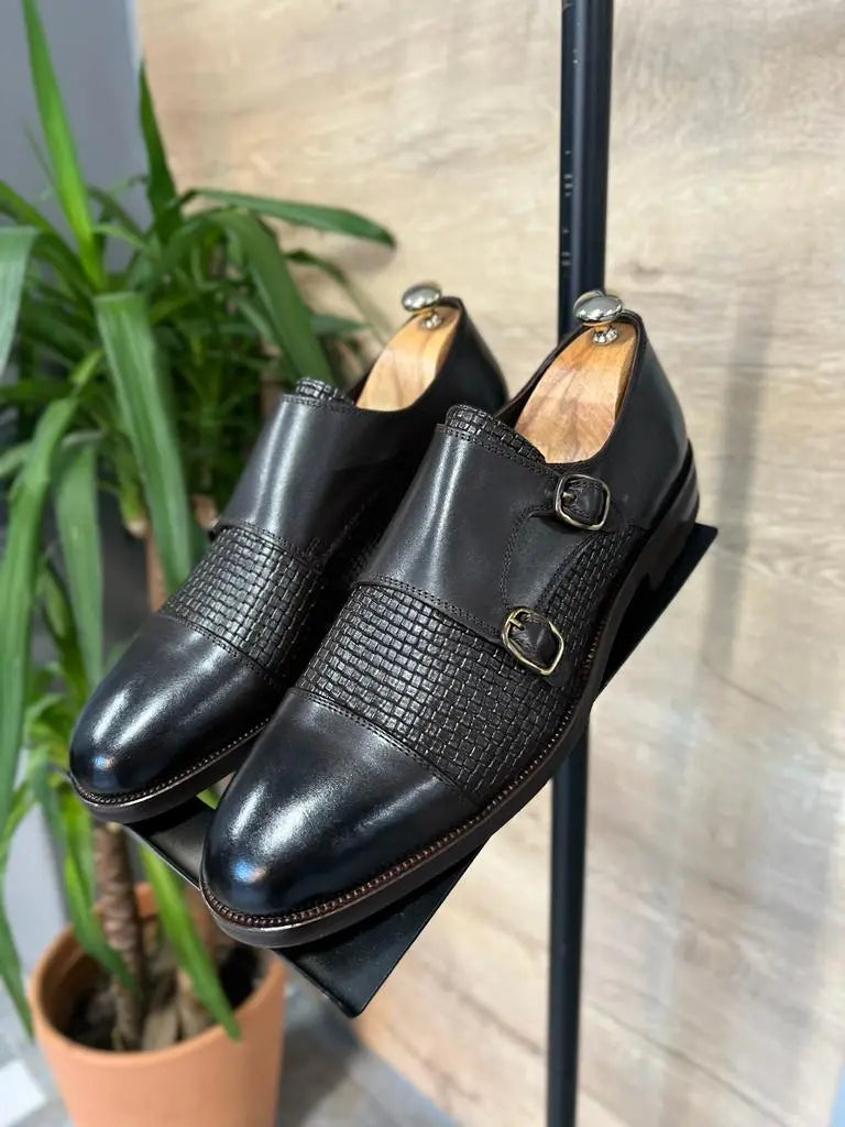 Ely Brown Cap Toe Double Monk Strap Shoes - BRABION