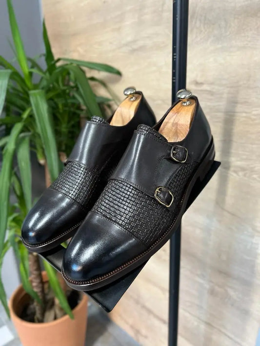 Ely Brown Cap Toe Double Monk Strap Shoes - BRABION