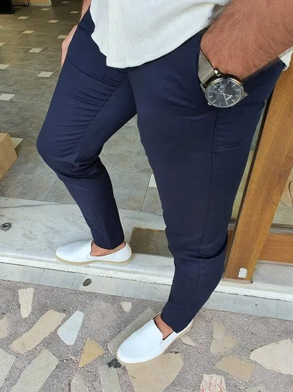 Mantova Ely Dark Blue Slim Fit Cotton Pants - BRABION