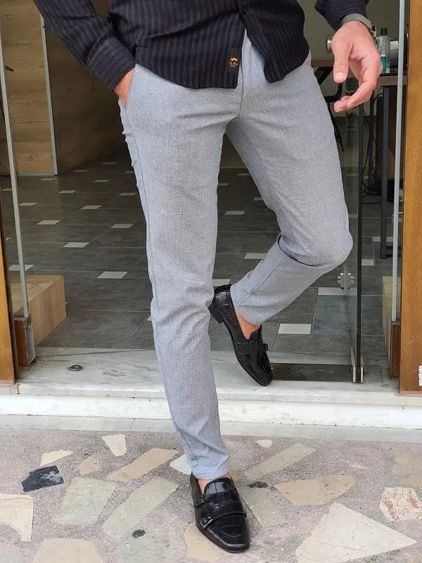 Mantova Gray Slim Fit Cotton Pants - Versatile Elegance for Every Occasion - BRABION