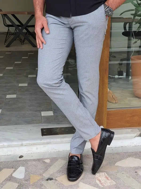 Mantova Gray Slim Fit Cotton Pants - Versatile Elegance for Every Occasion - BRABION