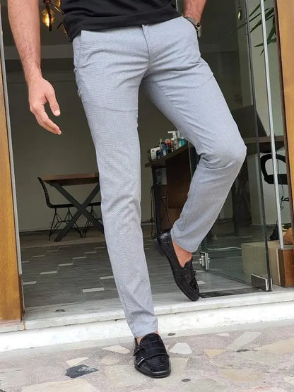 Mantova Gray Slim Fit Cotton Pants - Versatile Elegance for Every Occasion - BRABION