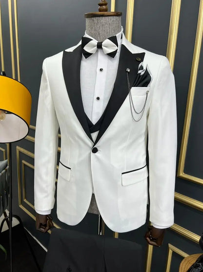 Ely White Slim Fit Peak Lapel Tuxedo - BRABION
