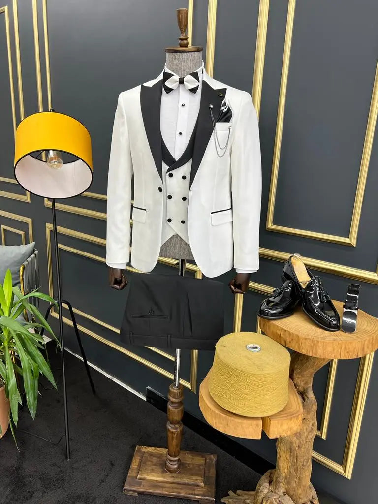 Ely White Slim Fit Peak Lapel Tuxedo - BRABION