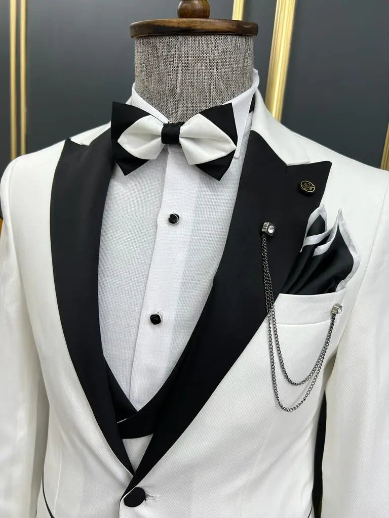 Ely White Slim Fit Peak Lapel Tuxedo - BRABION