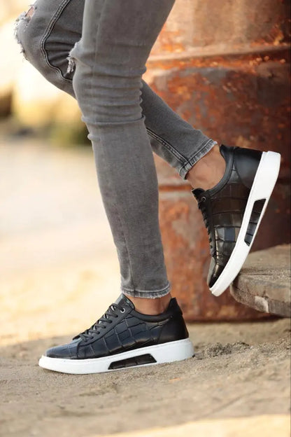 Empire Black Crocodile Pattern Sneakers - Elegance Meets Comfort - BRABION