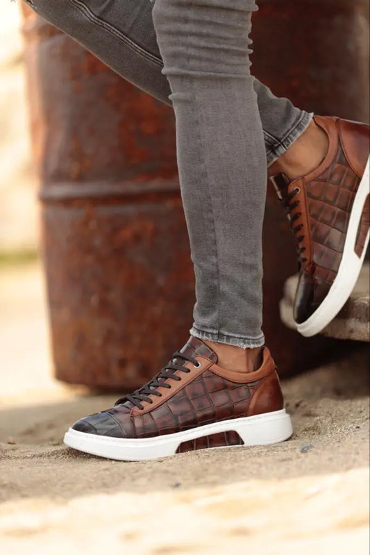 Empire Brown Crocodile Pattern Sneakers - BRABION