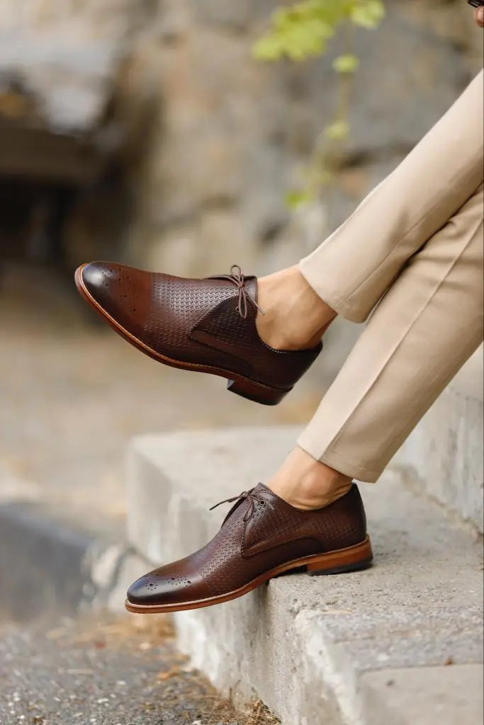 Empire Brown Laced Derby Shoes - Perfect for Any Occasion - BRABION